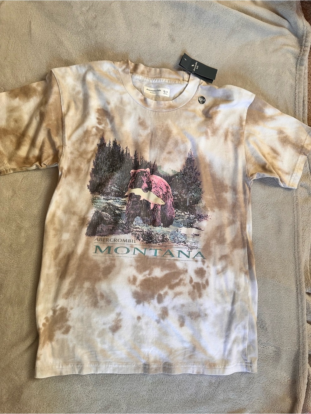 abercrombie kids Beige Tie-Dye Montana Bear Graphic Tee with Pink Accent